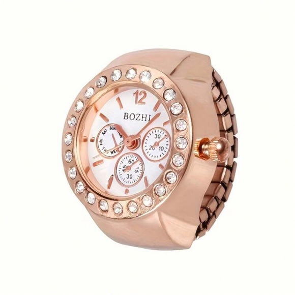 Fashion Three Circle Dial Adjustable Strap Inlaid Rhinestone Ring Quartz Watch - Picture 1 of 4